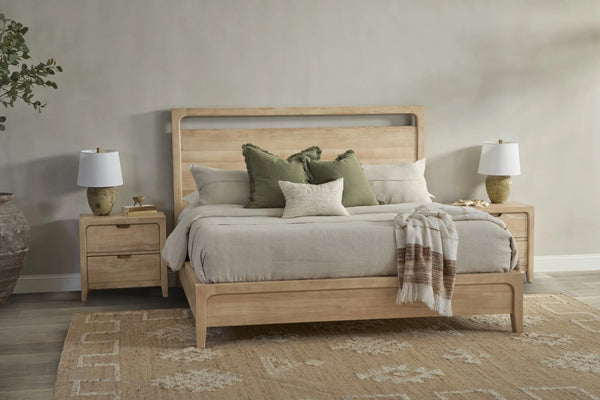 Laguna Solid Mango Wood Bed with Cutout Headboard - Queen