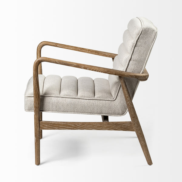 Ajax II Cream Fabric W/ Brown Wooden Frame Accent Chair