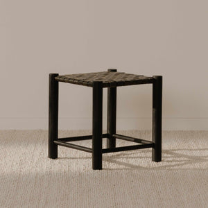 Moe's Selby Olive Stool with Leather & Mango Wood