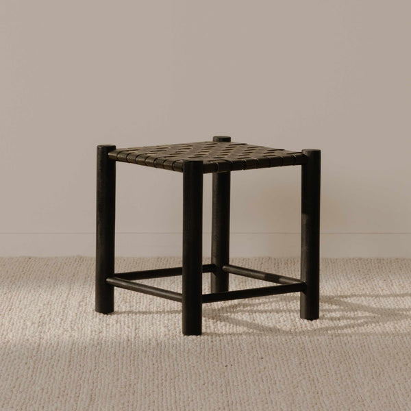 Moe's Selby Olive Stool with Leather & Mango Wood