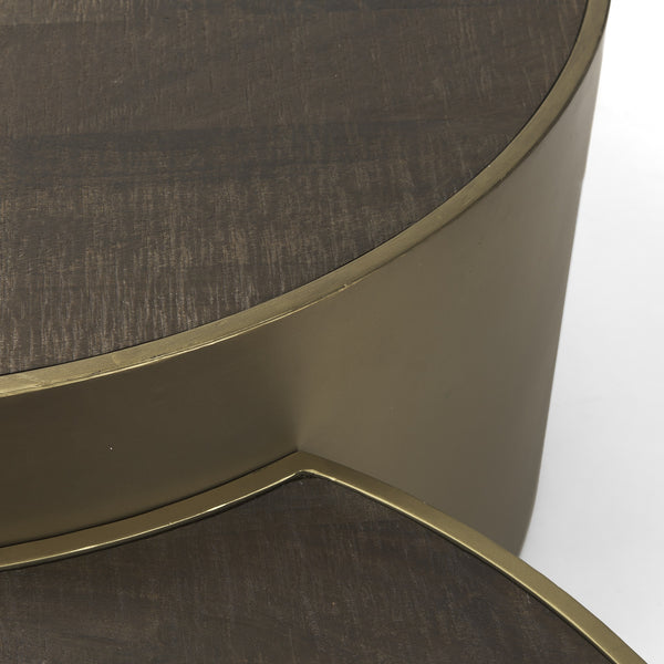 Eclipse Gold Metal Drum Base w/ Dark Brown Wood Top Nested Coffee Table