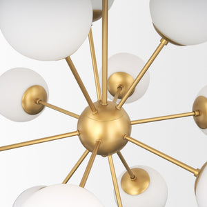 Barbara Brushed Gold Metal w/ Frosted Glass Globes 11-Light Chandelier