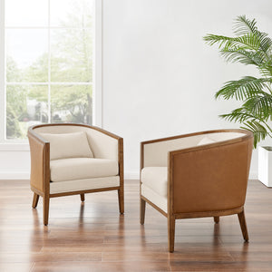 Tillman Faux Leather/Linen Accent Arm Chair, Casa Caramel/Shortbread