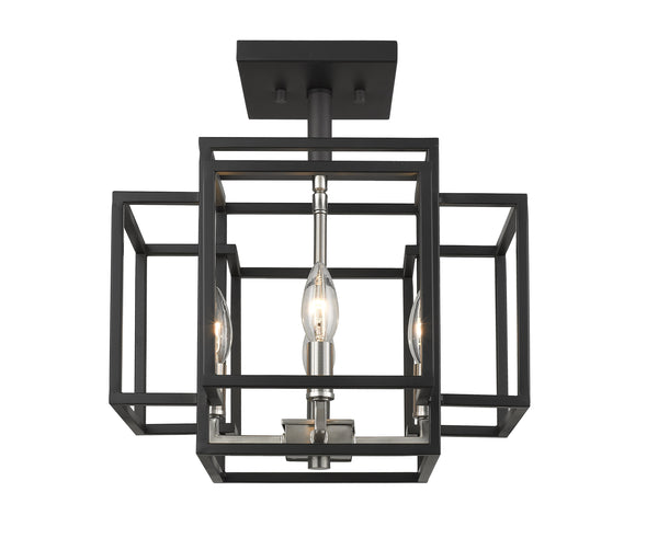 Titania 4 Light Semi Flush Mount in Black + Brushed Nickel Finish