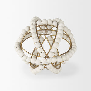 Espanlade I Small 9L x 9W White Wooden Beaded Orb