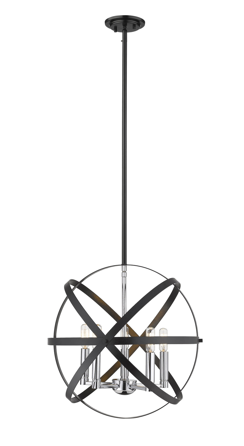 Cavallo 5 Light Pendant in Hammered Black + Chrome Finish