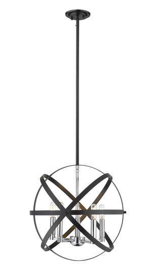 Cavallo 5 Light Pendant in Hammered Black + Chrome Finish