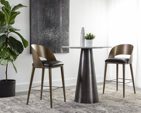 DEZIRAE BARSTOOL - ANTIQUE BRASS - CHARCOAL BLACK LEATHER