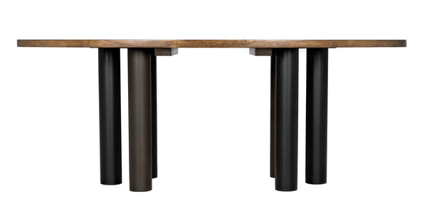 Journal Oval Dining Table, Dark Walnut with Black & Aged Brass Steel Base