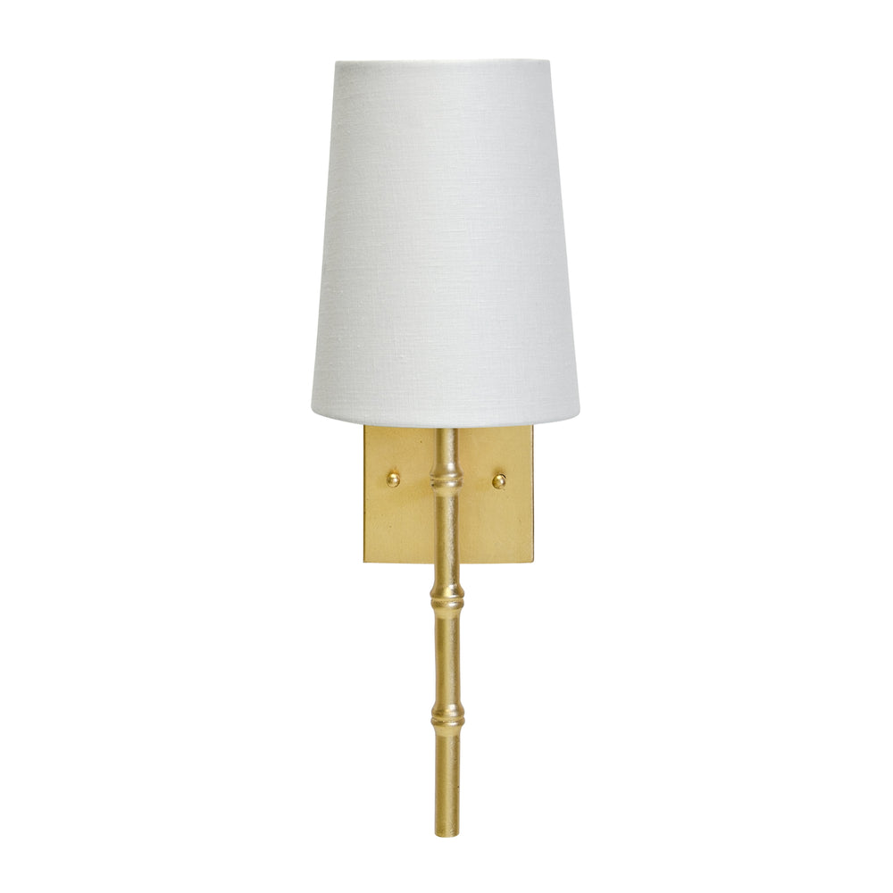 GOLD LEAF SCONCE W BAMBOO DETAIL & WHITE LINEN SHADE