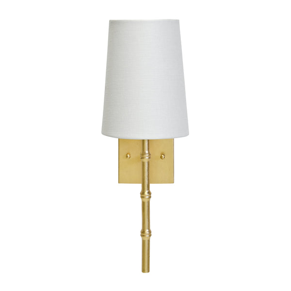 GOLD LEAF SCONCE W BAMBOO DETAIL & WHITE LINEN SHADE
