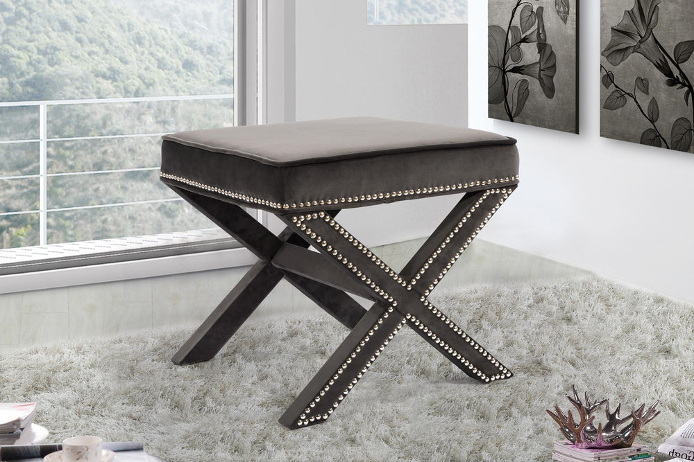 Alan Ottoman/Bench In Grey Velvet