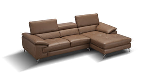 Jett Italian Leather Mini Sectional Right Facing Chaise in Caramel
