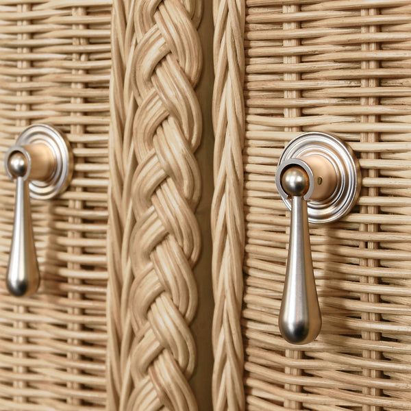 FOUR DOOR BUFFET IN FULLY WRAPPED RATTAN WITH SATIN BRASS PULLS