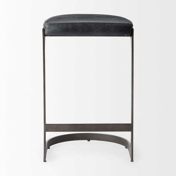 Tyson 17L x 18W x 28H Black Leather W/ Metal Frame Counter Stool