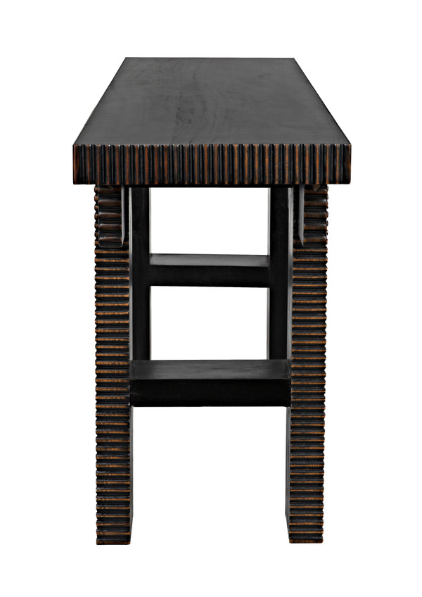 Nabu Mahogany Console in Hand-Rubbed Black with Light Brown Accents