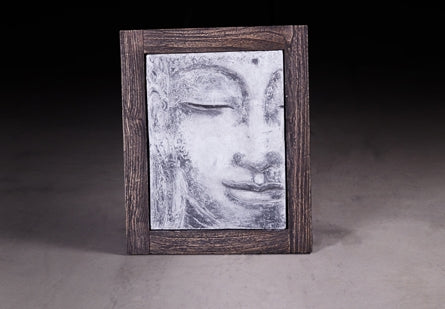 Ceramic Budha Relief Wooden Frame Antique White