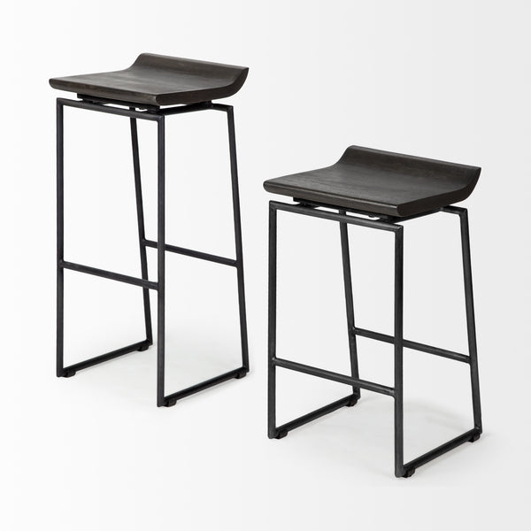 Givens 30.25" Seat Height Black Wood Seat Black Metal Base Stool