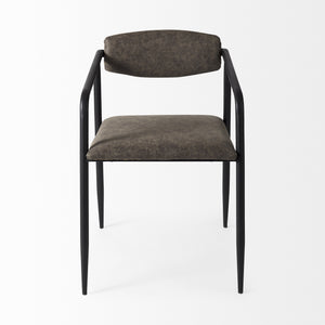 Langston Brown Faux-Leather Seat Black Iron Frame Dining Chair