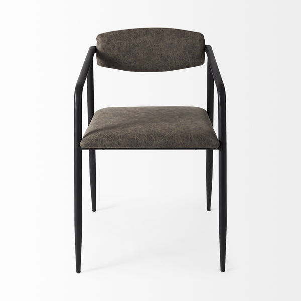 Langston Brown Faux-Leather Seat Black Iron Frame Dining Chair
