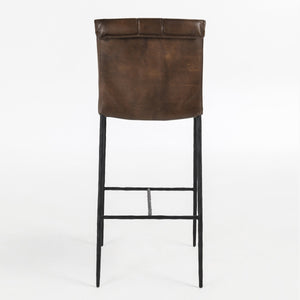 Mayer Leather Bar Stool with Hammered Iron Legs