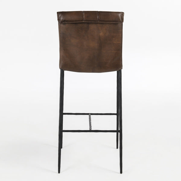 Mayer Leather Bar Stool with Hammered Iron Legs