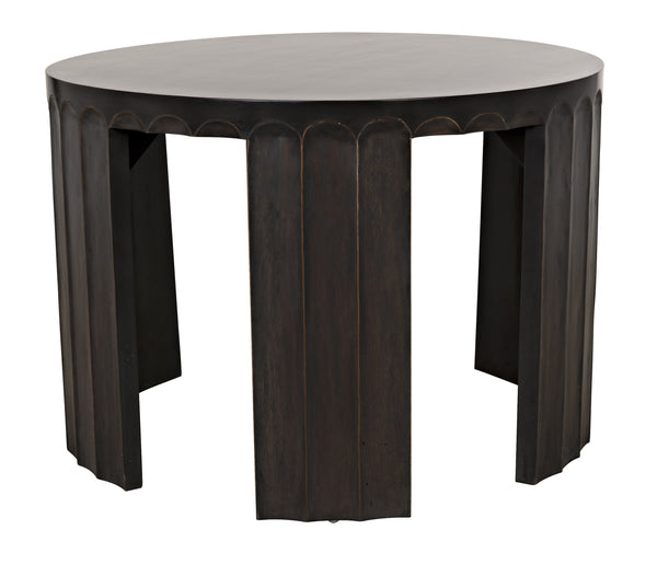 Fluted Side Table, Pale with Light Brown Trim