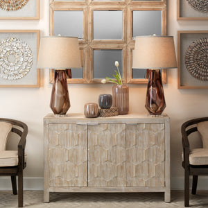 Watercolor Glass Table Lamp with Linen Shade