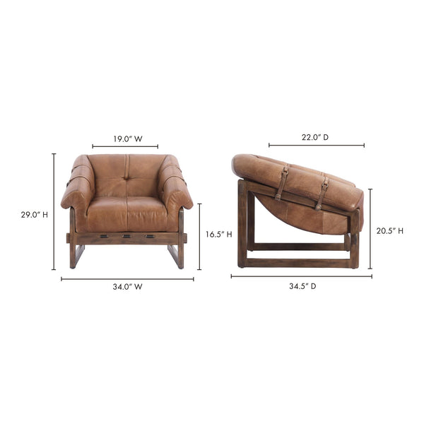 Moe's Bellos Accent Chair in Top-Grain Brown Leather