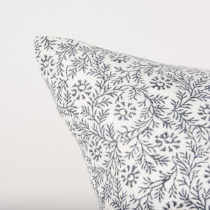 Jayne Cream w/ Indigo Print Linen Lumbar Decorative Pillow Cover