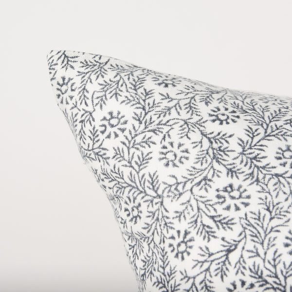 Jayne Cream w/ Indigo Print Linen Lumbar Decorative Pillow Cover
