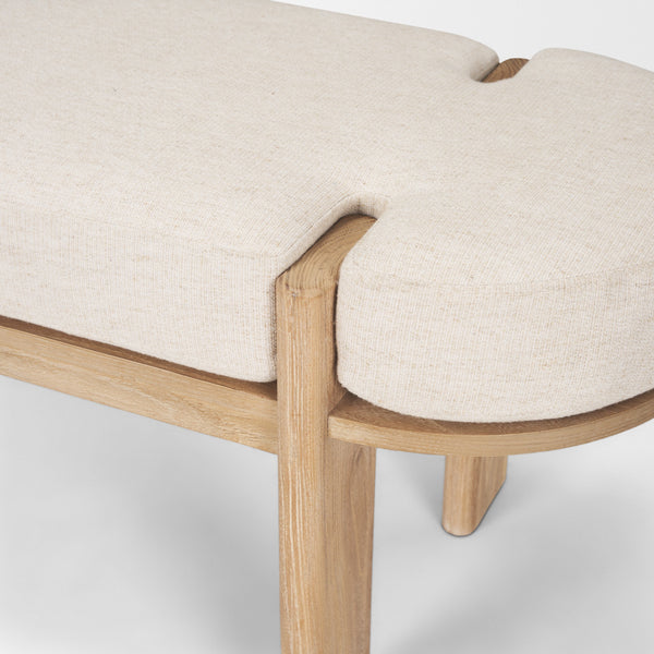 Sohan Light Brown Elm Wood w/ Oatmeal Fabric Bench