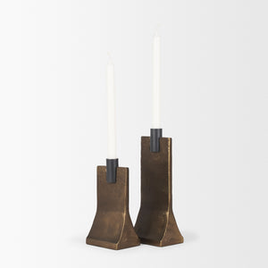 Polli Antiqued Gold w/ Matte Black Metal Taper Candleholders (Set of 2)