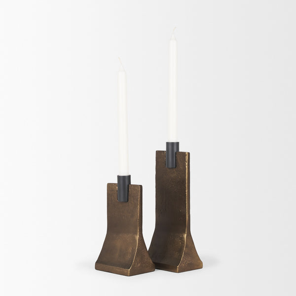 Polli Antiqued Gold w/ Matte Black Metal Taper Candleholders (Set of 2)