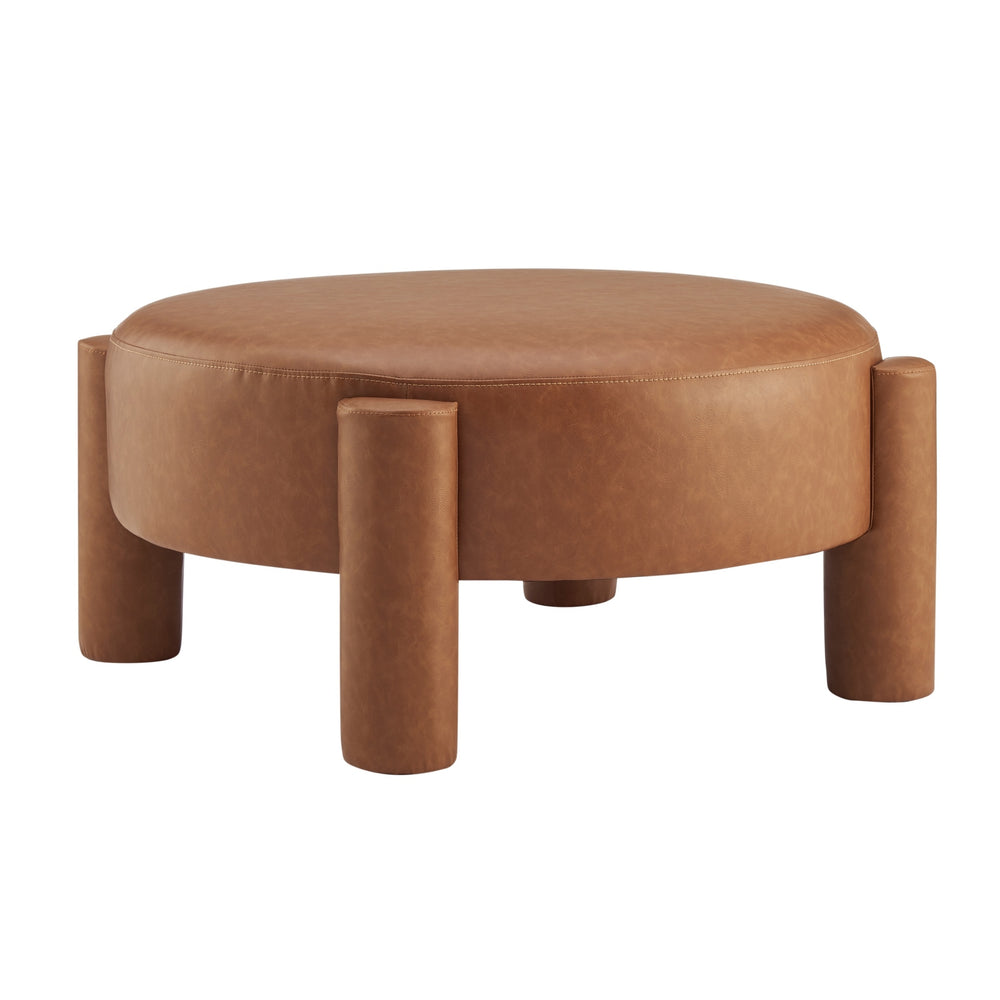Elora Faux Leather Round Ottoman, Vintage Cider