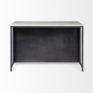 Fieri Solid Iron Black Body White Marble Top Four Drawer Kitchen Island