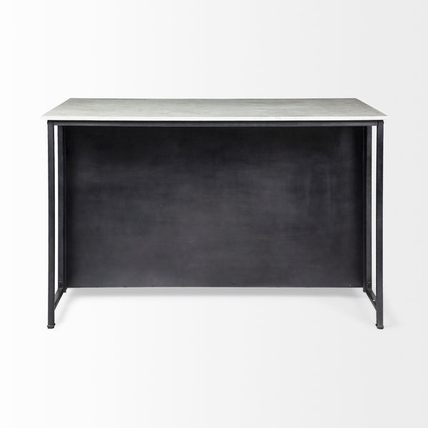 Fieri Solid Iron Black Body White Marble Top Four Drawer Kitchen Island