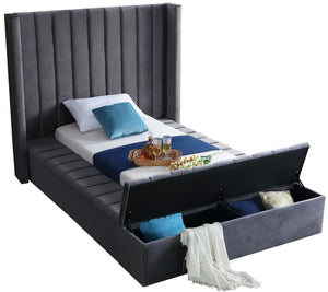 Joanne Twin Bed In Grey Velvet
