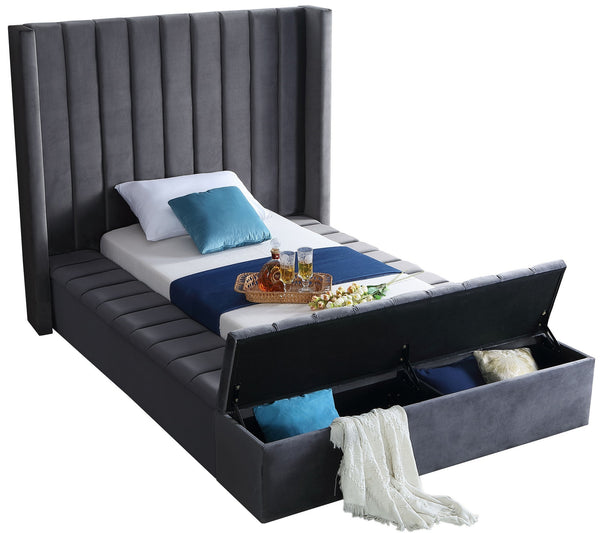 Joanne Twin Bed In Grey Velvet