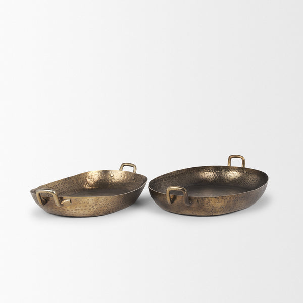 Pama Hammered Gold Metal Decorative Trays (Set of 2)