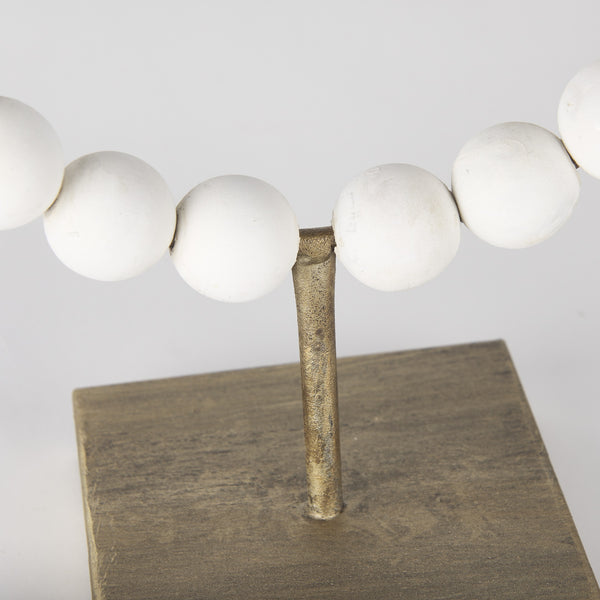Pontchartrain I (Small) 9L x 5W White Beaded Broken Sphere Decorative Object W/ Gold Base