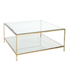 HAMMERED GOLD LF SQUARE COFFEE TABLE W BVLD GLASS
