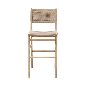WOVEN BACK BAR STOOL WITH RUSH SEAT IN CERUSED OAK
