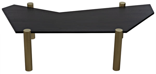 Tabu Ebony Walnut Coffee Table with Antique Brass-Finished Legs