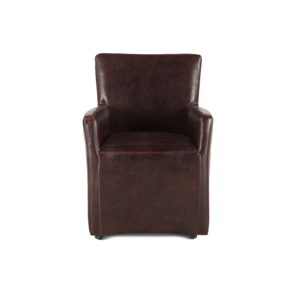 Peabody Brown Leather Wheeled Armchair