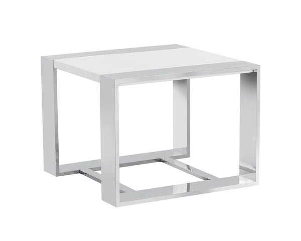 DALTON END TABLE - STAINLESS STEEL - HIGH GLOSS WHITE