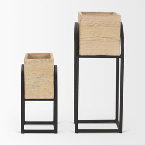 Jadine Set of 2  Beige Wood w/ Black Metal Arch Frames