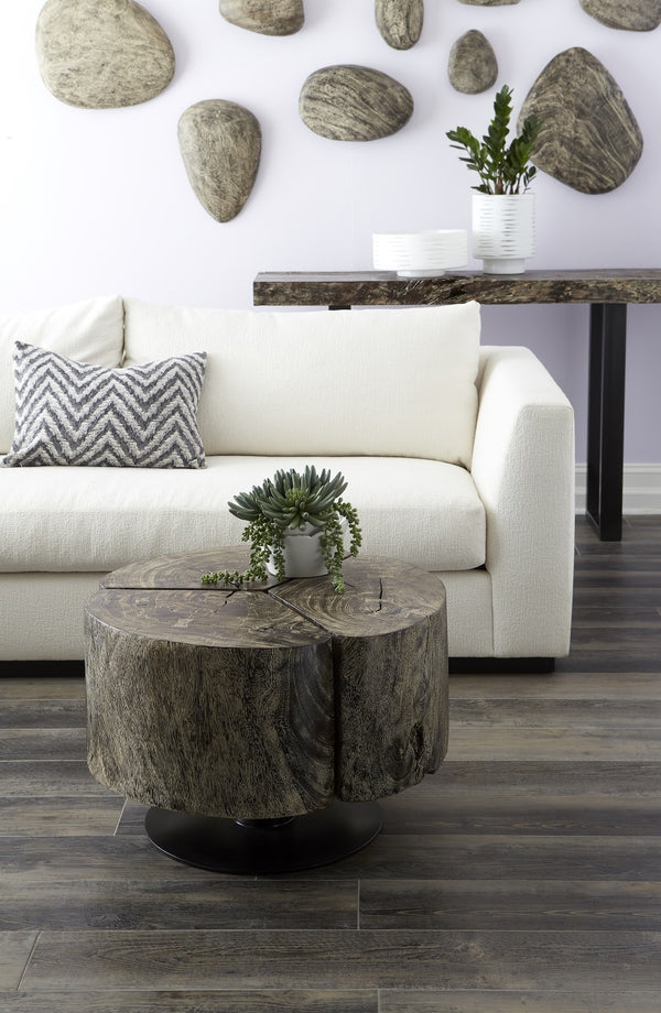 Clover Coffee Table, Chamcha Wood, Grey Stone