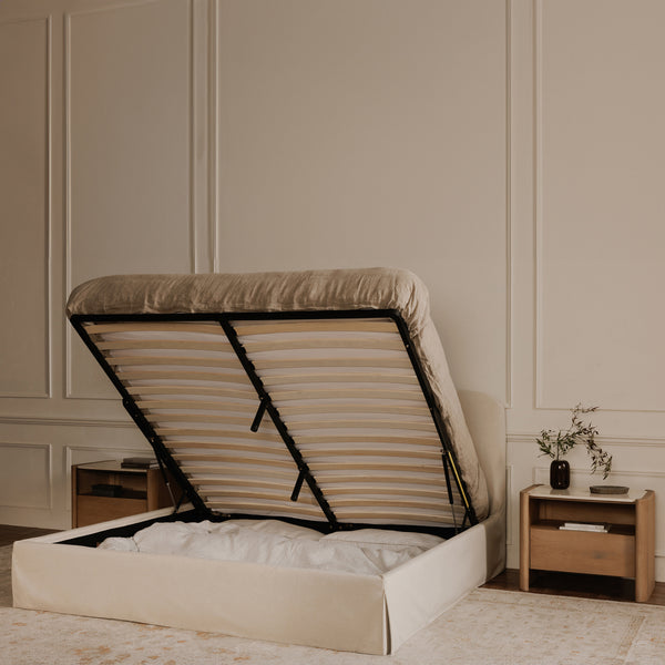 Joan Queen Storage Bed with Hydraulic Lift in Cream