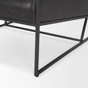 Stratton Gunmetal w/ Genuine Aged Black Leather Upholstered Accent Chair